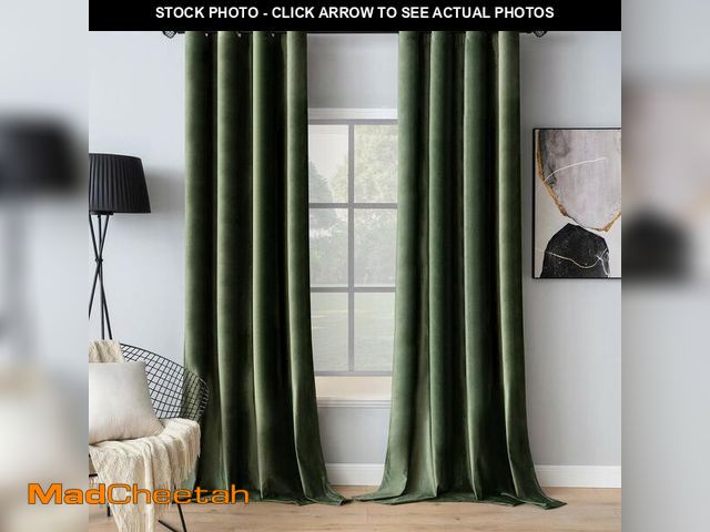 Lot 74-12605533 - MIULEE Velvet Curtains Olive Green Elegant Grommet Curtain Thermal Insulated Soundproof Room Darkeni...
