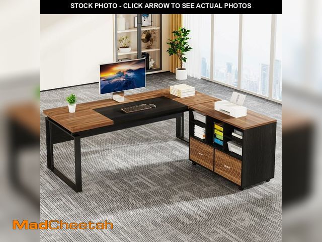 Lot 74-14327402 - Tribesigns L-Shaped Executive Desk with Reversible File Cabinet, 63" Office Desk with Storage Drawer...