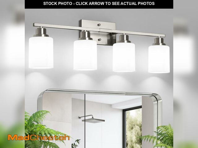 Lot 74-13540259 - Ascher Bathroom Light Fixtures, 4-Light Vanity Light Over Mirror, Brushed Nickel Wall Sconces with M...