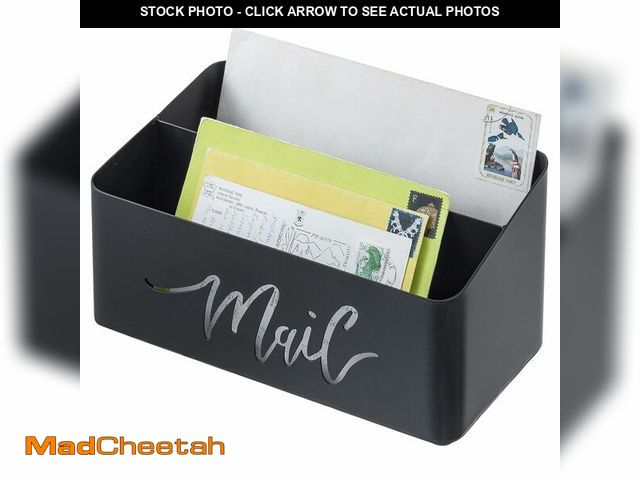 Lot 74-12605748 - MyGift 2 Slot Modern Matte Black Metal Desktop Mail Sorter with Cutout Script Lettering, Office Desk...