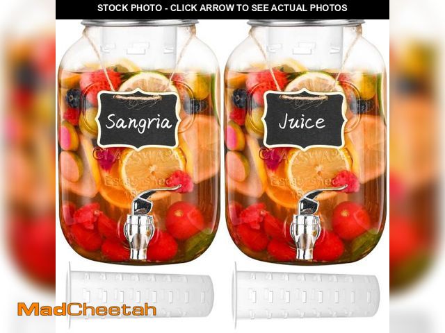 Lot 74-11549373 - Eleganttime 1 Gallon Glass Drink Dispensers for Parties,2 Pack Beverage Dispenser with Fruit Infuser...