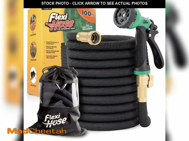 Lot 74-14426174 - Flexi Hose Plus Expandable Garden Hose with 8 Function Nozzle, 100FT - Lightweight Retractable Garde...