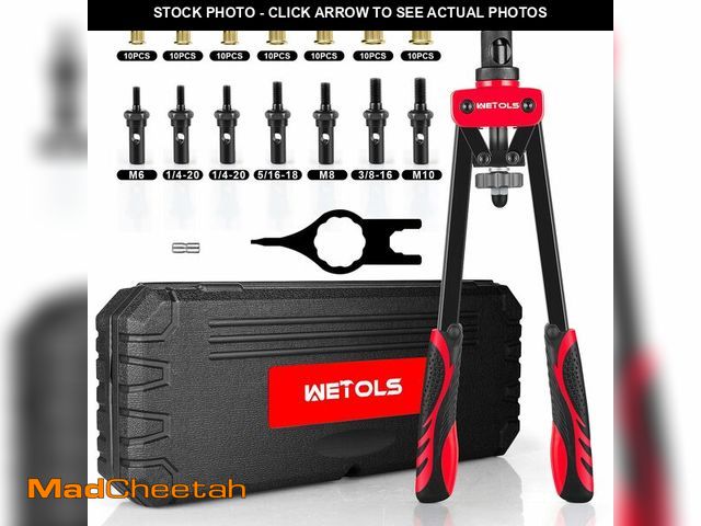 Lot 74-14386758 - WETOLS Rivet Nut Tool Kit, 14-Inch Rivnut Tool with 7 Metric and SAE Mandrels, Professional Hand Riv...