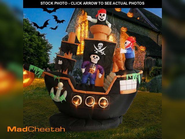 Lot 74-12836334 - 7 FT Halloween Inflatable Skeletons Ghosts on Pirate Ship Lights Decor Outdoor Indoor Holiday Decora...