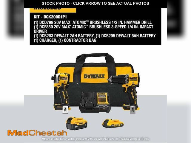 Lot 74-12797093 - DeWalt DCK200D1P1 20V MAX 2-Tool Hammer Drill/Impact Combo Kit - UNUSED