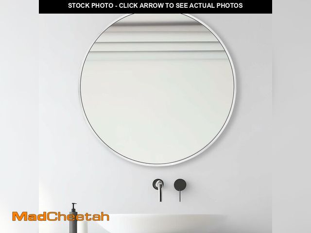 Lot 74-12571024 - FRUMENSHIP Silver Round Mirror, 30 Inch Round Wall Mirror with Metal Frame, Silver Circle Mirror for...