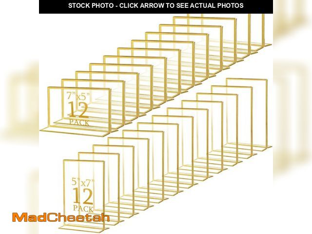 Lot 74-14209683 - Hoteam 24 Pack 5 x 7/7 x 5 Clear Acrylic Sign Holder with Gold Border, Gold Picture Frame, Double Si...