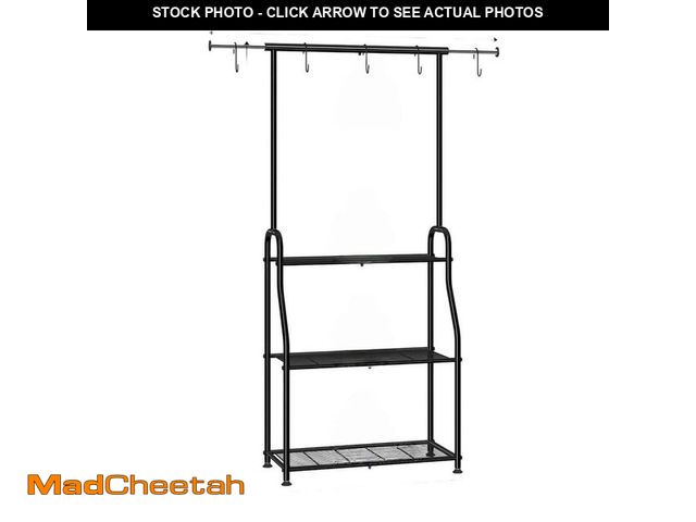 Lot 74-14254956 - Hcman 3-Tier Black Heavy Duty Metal Plant Stand Shelf with Hanging Hooks for Indoor and Outdoor Use ...