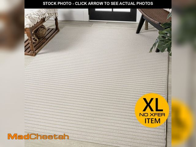 Lot 74-12688832 - JONATHAN Y Aarhus High-Low Striped Ivory/Cream Indoor/Outdoor Area Rug 8x10, Minimalist Geometric, C...