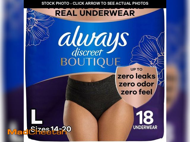 Lot 74-13621791 - Always Discreet Boutique Incontinence and Postpartum Underwear for Women, Maximum Protection, Large,...