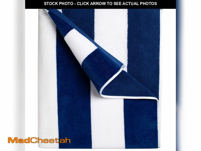 Lot 74-14378909 - cabanana Large Oversized Beach Towel - 35 x 70 Inch Cotton Pool Towel, Royal Blue Striped Soft Caban...