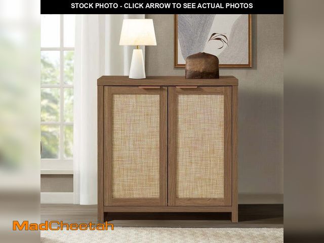 Lot 74-13061493 - ARKANTOS Rattan Sideboard Buffet Cabinet with Doors and Adjustable Shelf, Walnut, 1 Piece - UNUSED
