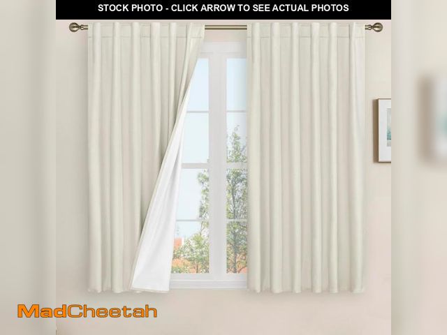 Lot 74-12328365 - LAMIT Linen 100% Blackout Window Curtains for Bedroom, 45 Inches Linen Textured Thermal Farmhouse Cu...
