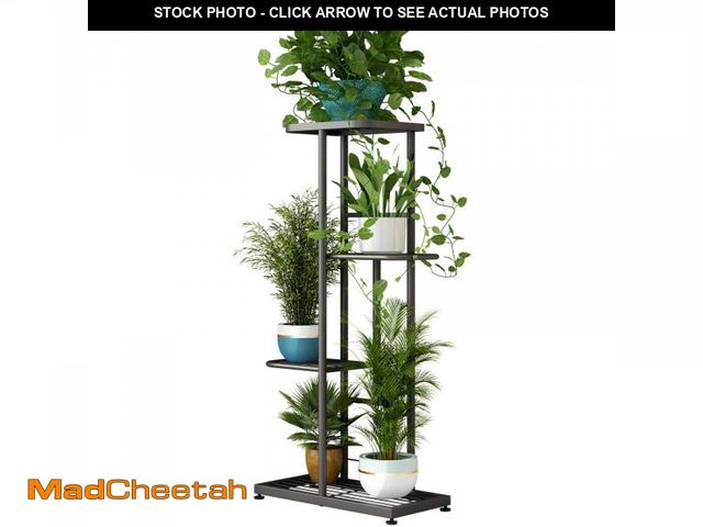 Lot 74-11552839 - LINZINAR Plant Stand Indoor Outdoor Metal 4 Tier 5 Potted Multiple Flower Pot Holder ShelfPlanter Di...