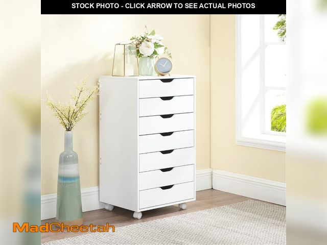 Lot 74-12772365 - Naomi Home Debbie 7-Drawer Dresser, White, Mobile &amp; Compact Storage - UNUSED