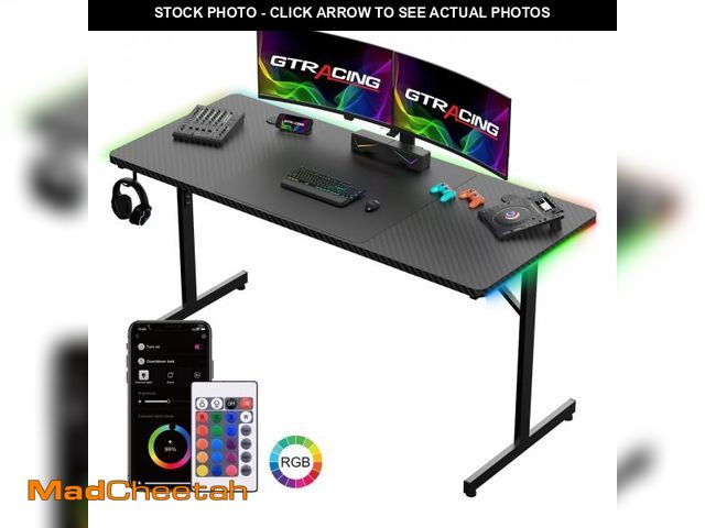 Lot 74-12487954 - GTRACING 55" Large RGB Sturdy Gaming Desk with Mouse Pad T-Shaped Office Chair Computer Desk Spaciou...