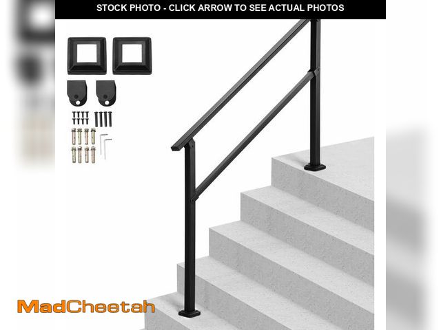 Lot 74-12664775 - VEVOR Outdoor Handrails for Steps, 4-5 Step Stair Rail Kit, Black Square Tube with Horizontal Bar, C...