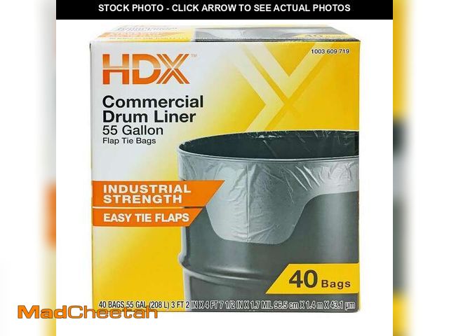 Lot 74-12731421 - HDX 55 Gallon Clear Heavy-Duty Flap Tie Drum Liner Trash Bags (40-Count) - UNUSED