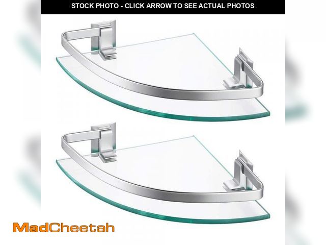 Lot 74-12365262 - KES (2 Pack) 10 in. W x 2 in. H x 10 in. D Bathroom Quarter Round Tempered Glass Corner Shelf with R...