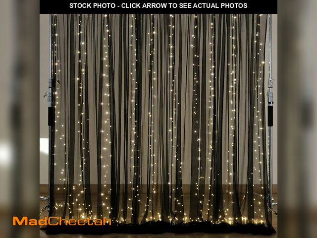 Lot 74-14143143 - 10Ãâ10ft Black Tulle Backdrop Curtain with Lights String for Parites, Sheer Photo Backdrop Curtai...