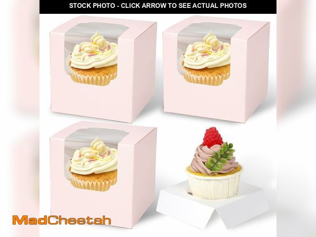 Lot 74-12713288 - JCD 70 packs Pink Cupcake Boxes Individual Cupcake Container 3.5" x 3.5" x 3.5" Auto-Pop up Single c...