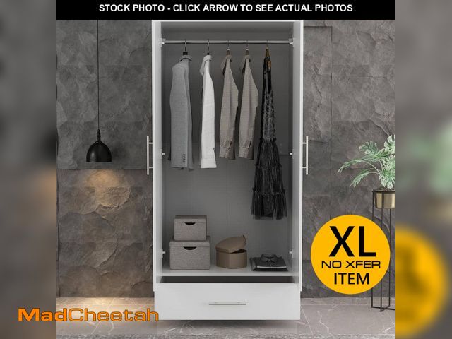 Lot 74-14344193 - FUFU&amp;GAGA White 2-Door Wardrobe Armoire with 1-Drawers and Hanging Rod 66.9 in. H x 31.5 in. W x...