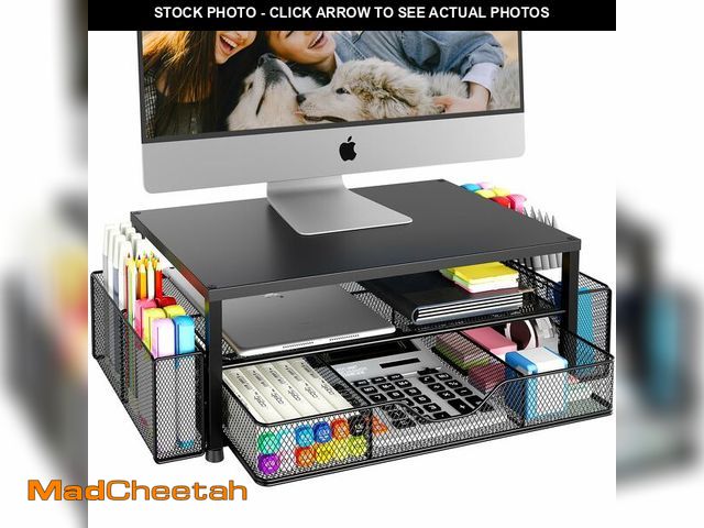 Lot 74-13546807 - OPNICE Desk Organizer and Accessories, 2-Tier Computer Monitor Stand Riser with Drawer and 2 Pen Hol...