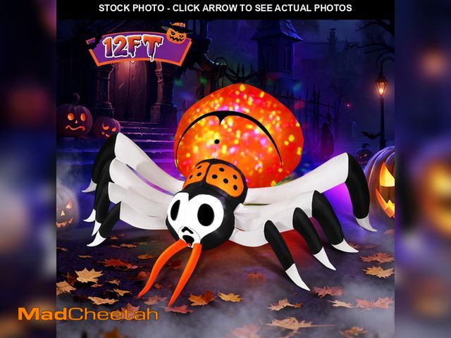 Lot 74-12849554 - 12FT Halloween Inflatable Spider with Rotating Colorful LED Lights Outdoor Decor - USED