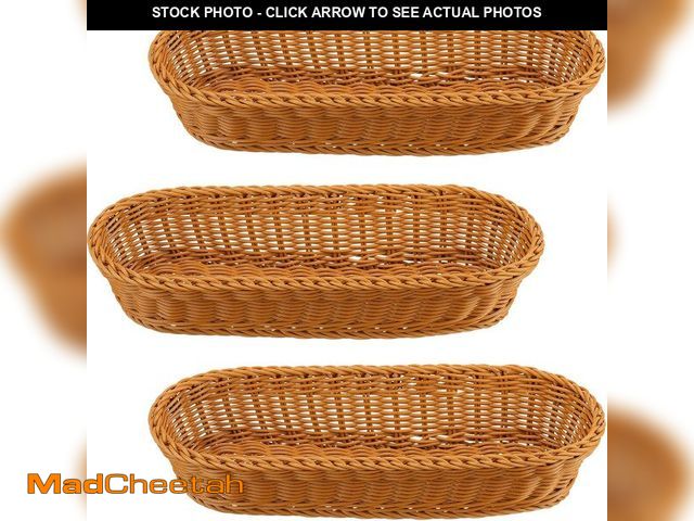 Lot 74-12873228 - 3 Pcs Bread Baskets for Serving 14 x 5.7 x 3 Inch Plastic Oval Basket Long Woven Baskets for Gifts F...