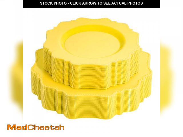 Lot 74-12113046 - COLOSUS Disposable Lemon Yellow Plastic Plates 60Pcs, Light Baby Yellow Party Plates, Heavy Duty 30 ...