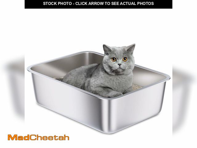 Lot 74-13800435 - (DENTED) Holintan Stainless Steel Litter Box, 18"x14"x6"(Height) Medium Metal Cat Litter Box Easy Cl...