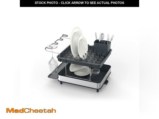 Lot 74-12702244 - Joseph Joseph Dish Drying Rack with Wine Glass Holder - Space-Saving 2-Tier Design with Fast Drainin...