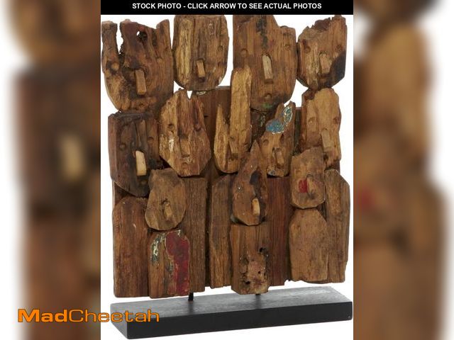 Lot 74-12098133 - Deco 79 Teak Wood Abstract Handmade Decorative Sculpture Carved Home Decor Statue with Faces, Accent...