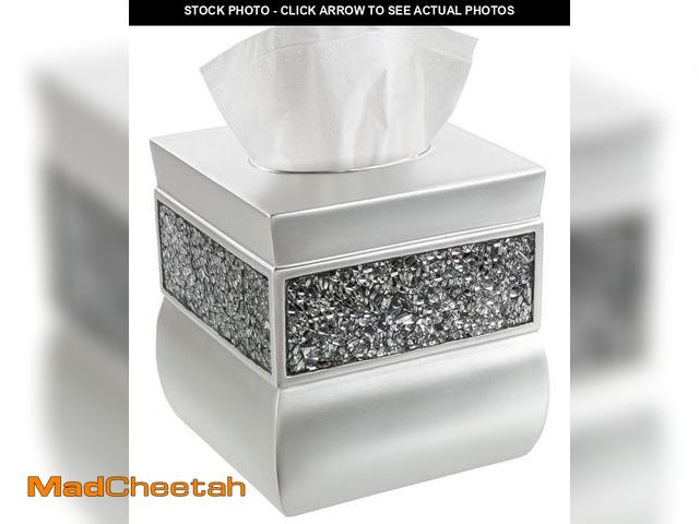 Lot 74-12048531 - Crackled Glass Silver Tissue Box Cover Square - Decorative Tissue Box Holder - Tissue Holder Vessel ...