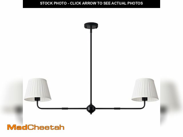Lot 74-14382013 - Karjearl Black Linear Chandelier for Dining Room, 43.3" Modern Pendant Lighting with White Fabric Sh...