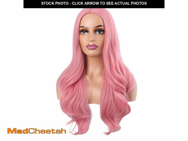 Lot 74-14273785 - Vetuuvine Light Pink Wig for Women Woman Long Pastel Pink Wavy Curly Wig Femal Middle Part Wigs Incl...
