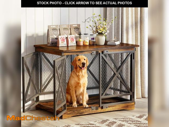 Lot 74-14087454 - COZPAW 48 Inch Heavy Duty Dog Crate Furniture, Double Door Wooden Dog Kennel End Table for Large Dog...