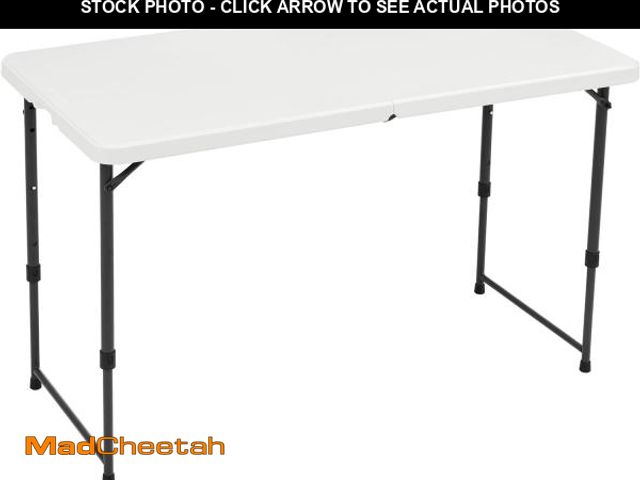 Lot 74-12136775 - Basics 4 Foot Rectangular Folding Dining Table, 4 Adjustable Height Settings with Carrying Handle, I...