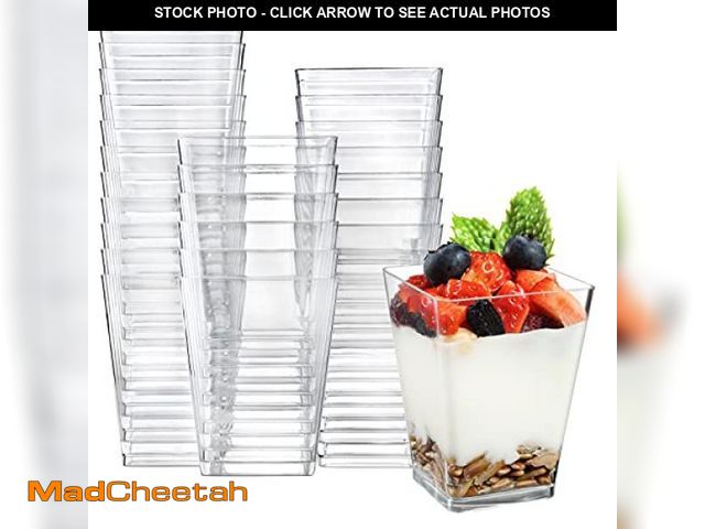 Lot 74-12326032 - Eupako 100 Pack 5 oz Square Clear Plastic Dessert Cups Small Clear Plastic Tumbler Cups Great for De...