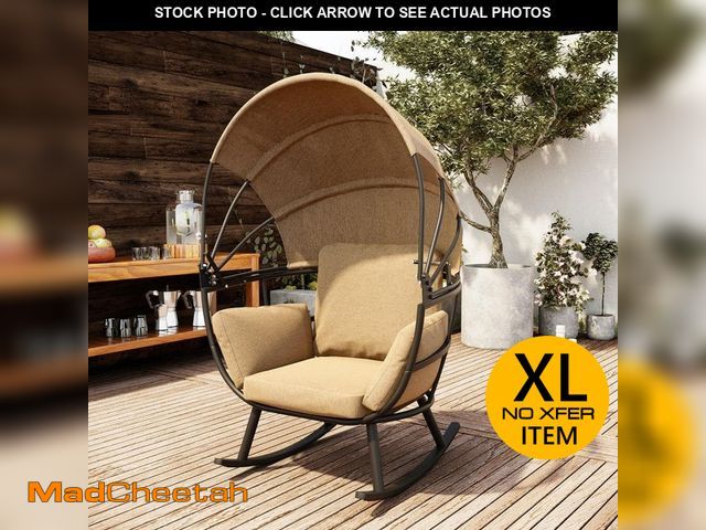 Lot 74-12981629 - *DIRTY/SCRATCHED/MISSING SCREWS* Pellebant Black Rocking Aluminum Outdoor Egg Lounge Chair with Tan ...