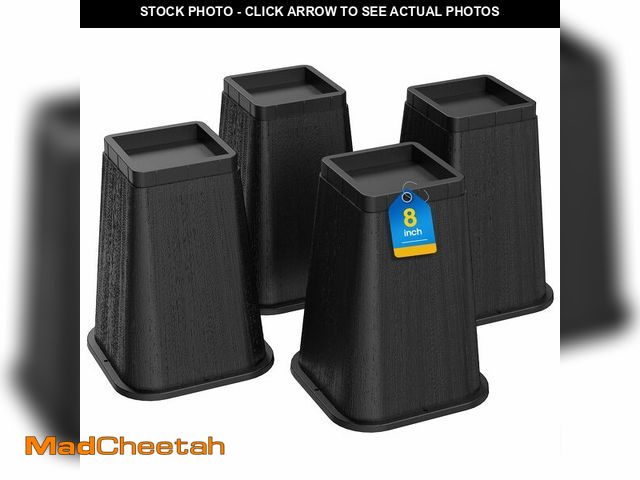 Lot 74-13769466 - MYMULIKE 4 pack Bed Risers 8 Inch Heavy Duty, Furniture Risers Lifts Supports Up to 6,000 Lbs for Ta...