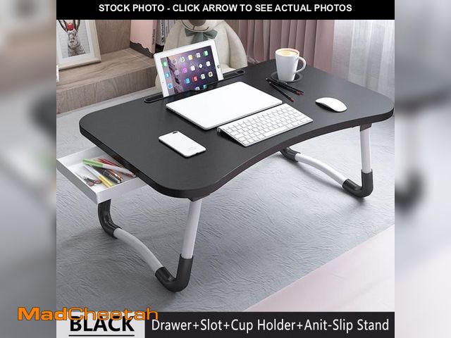 Lot 74-12514852 - PHANCIR Foldable Lap Desk, 23.6 Inch Portable Wood Laptop Desk Table Workspace Organizer Bed Tray wi...