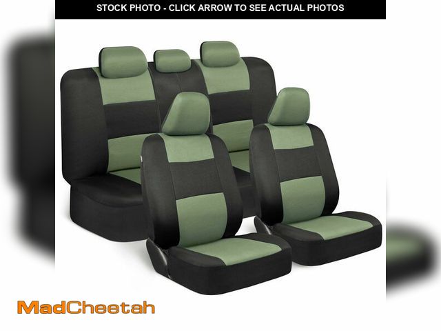 Lot 74-14264968 - BDK PolyPro Car Seat Covers Full Set in Green on Black, Front and Rear Split Bench Seat Covers for C...