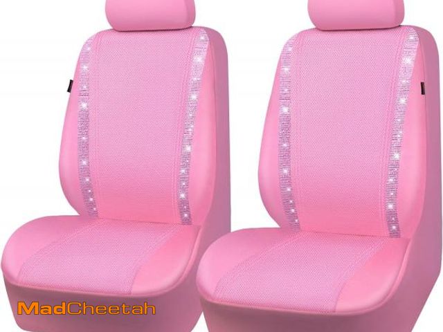 Lot 74-12324645 - CAR PASS Bling Diamond Car Seat Covers, Shining Rhinestone Waterproof Faux Leather Pink Car Accessor...