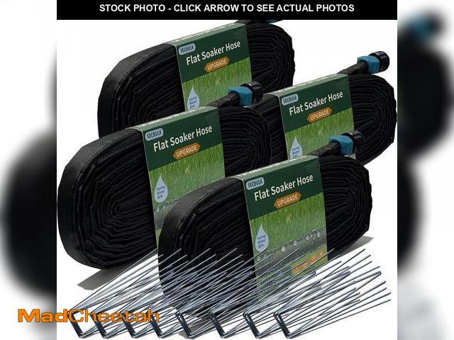 Lot 74-12312644 - Secbulk 2025 Flat Soaker Hose 200 ft with Stakes for Garden, 50ft x 4 Linkable Drip Hose Diy Garden ...