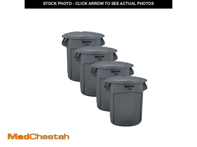 Lot 74-12557661 - Rubbermaid Commercial Products Brute 44 Gal. Grey Round Vented Outdoor Trash Can (4-Pack) - UNUSED