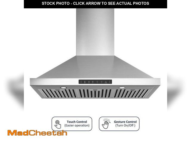 Lot 74-14467377 - *SCRATCHED* VIKIO PRO 36 in. 600 CFM Convertible Wall Mount Range Hood in Stainless Steel with Adjus...