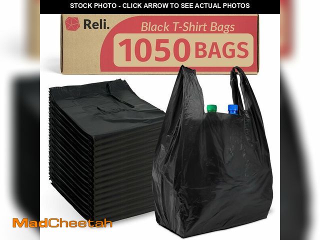 Lot 74-14338901 - Reli. T-shirt Plastic Bags | 1,050 Pack | Black Plastic Bags with Handles (Plain) | Ideal for Grocer...