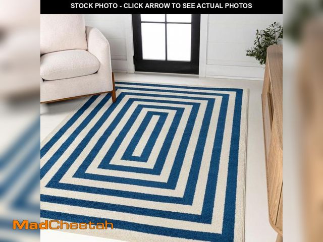 Lot 74-12408591 - JONATHAN Y Bandol Modern Classic Mitre Stripe Navy/Ivory 9 ft. x 12 ft. Area Rug - UNUSED