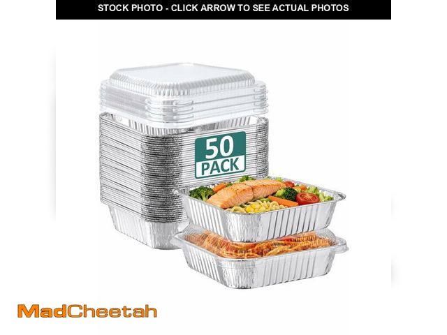 Lot 74-13963657 - NEEBAKE 50 Pack 8x8 Aluminum Pans with Plastic Lids - Disposable Square Foil Pans, Aluminum Tin Foil...